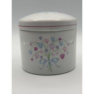 Vintage FDTA Pastel Heart Bouquet Canister/ Trinket Jar 1987